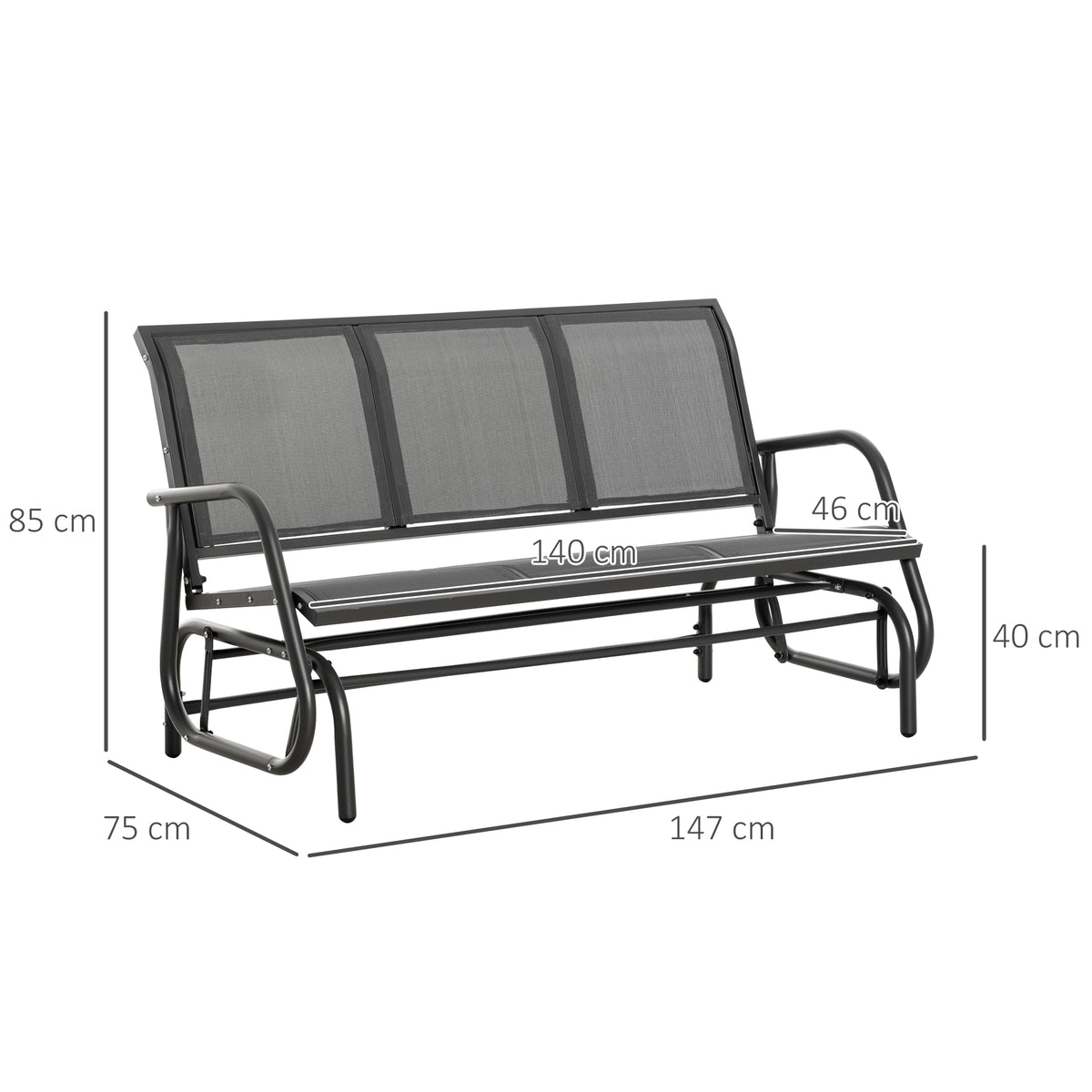 Outsunny 3-Seat Rocking Glider Garden Bench with Metal Frame and Texteline Panels – Outdoor Seating, Grey