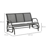 Outsunny 3-Seat Rocking Glider Garden Bench with Metal Frame and Texteline Panels – Outdoor Seating, Grey