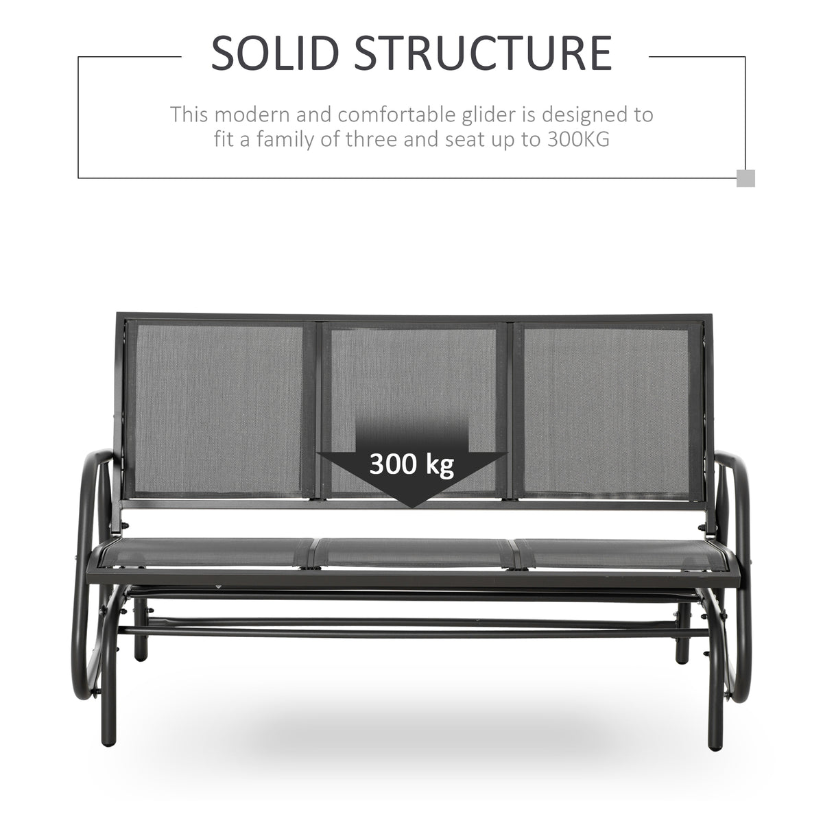 Outsunny 3-Seat Rocking Glider Garden Bench with Metal Frame and Texteline Panels – Outdoor Seating, Grey