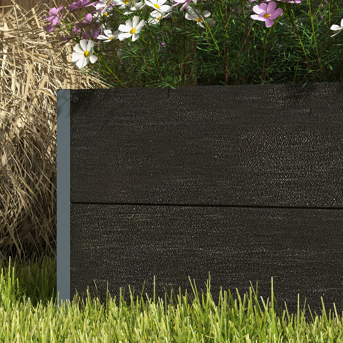 Outsunny Raised Garden Bed Planter Box with Trellis & Drainage Hole – Patio Planter for Vines & Herbs, Black