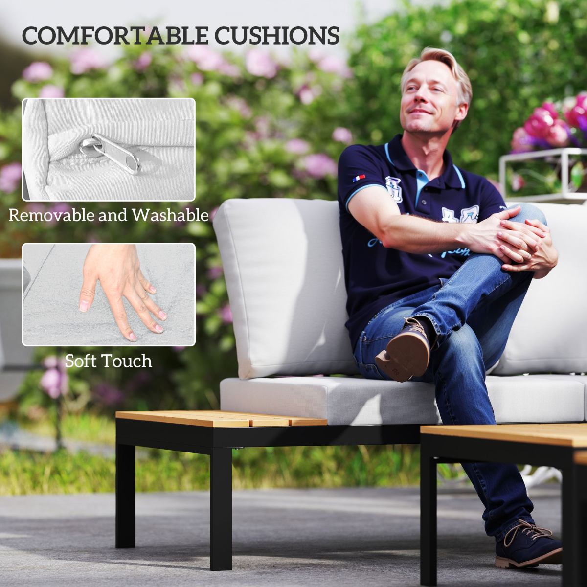 Dimension diagram of the Outsunny 4-seater garden corner sofa set