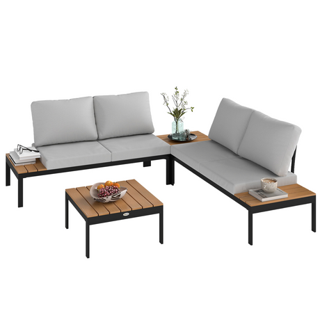Close-up of the built-in side table on the Outsunny loveseat