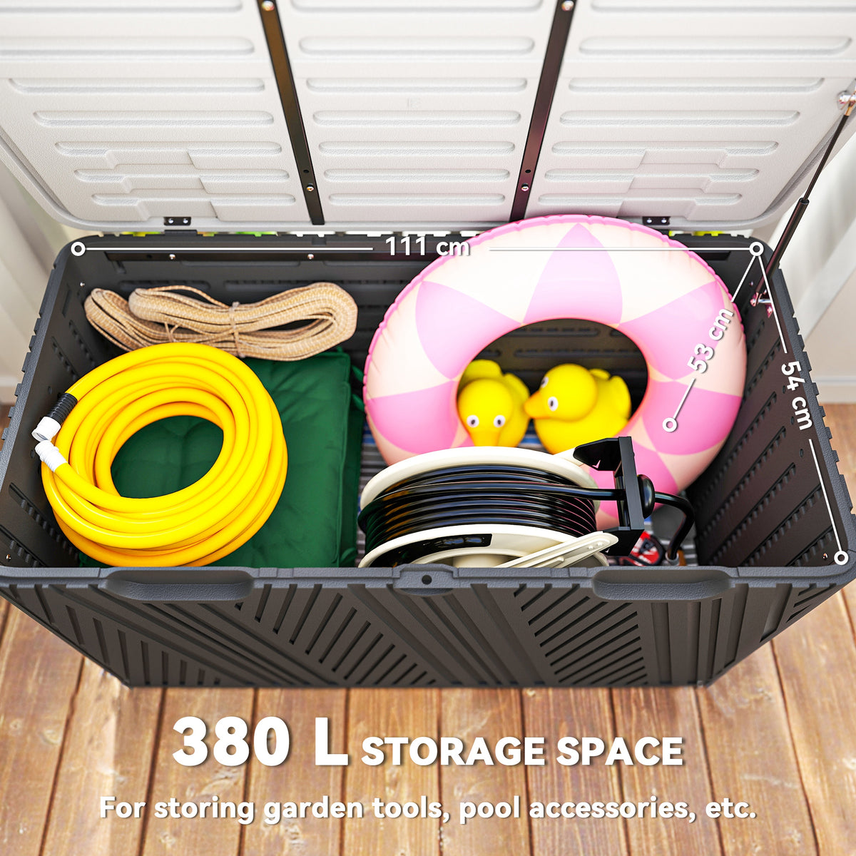 Outsunny 380L HDPE Waterproof Garden Storage Box with Lockable Lid & Gas Strut – Outdoor Deck Box