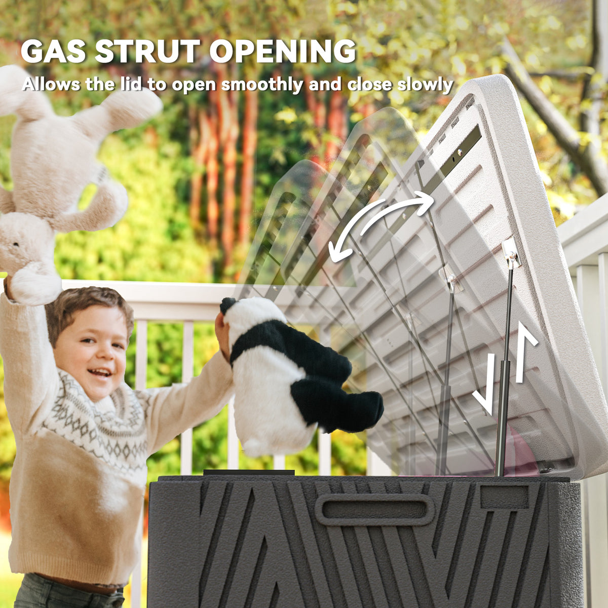 Outsunny 380L HDPE Waterproof Garden Storage Box with Lockable Lid & Gas Strut – Outdoor Deck Box