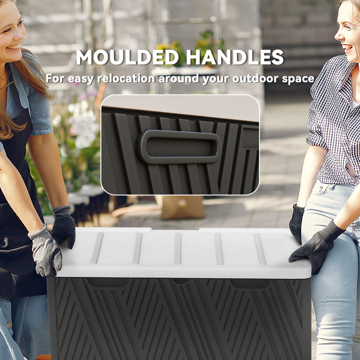 Outsunny 380L HDPE Waterproof Garden Storage Box with Lockable Lid & Gas Strut – Outdoor Deck Box