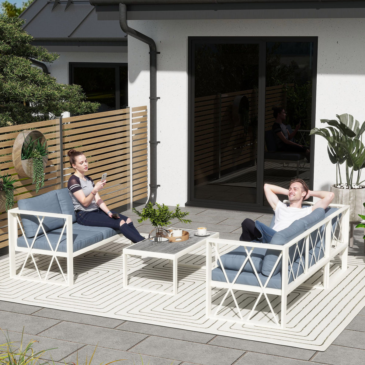 Outsunny corner chair and loveseat forming a reclining lounger