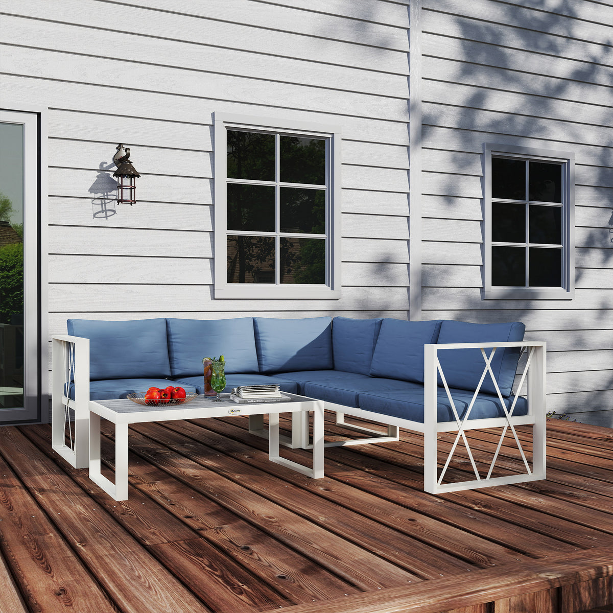 Outsunny grey sectional sofa set, front view