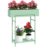 Outsunny Two-Tier Metal Plant Stand with Drain Holes and Top Fence – Indoor and Outdoor Pot Display, Green