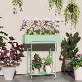 Outsunny Two-Tier Metal Plant Stand with Drain Holes and Top Fence – Indoor and Outdoor Pot Display, Green