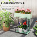 Outsunny Two-Tier Metal Plant Stand with Drain Holes and Top Fence – Indoor and Outdoor Pot Display, Green
