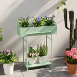 Outsunny Two-Tier Metal Plant Stand with Drain Holes and Top Fence – Indoor and Outdoor Pot Display, Green