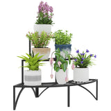 Outsunny 3 Tier Metal Corner Plant Stand – 90° Fan-Shaped Shelf for Garden, Balcony and Patio, Black