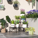 Outsunny 3 Tier Metal Corner Plant Stand – 90° Fan-Shaped Shelf for Garden, Balcony and Patio, Black