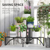 Outsunny 3 Tier Metal Corner Plant Stand – 90° Fan-Shaped Shelf for Garden, Balcony and Patio, Black