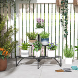 Outsunny 3 Tier Metal Corner Plant Stand – 90° Fan-Shaped Shelf for Garden, Balcony and Patio, Black