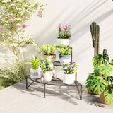 Outsunny 3 Tier Metal Corner Plant Stand – 90° Fan-Shaped Shelf for Garden, Balcony and Patio, Black
