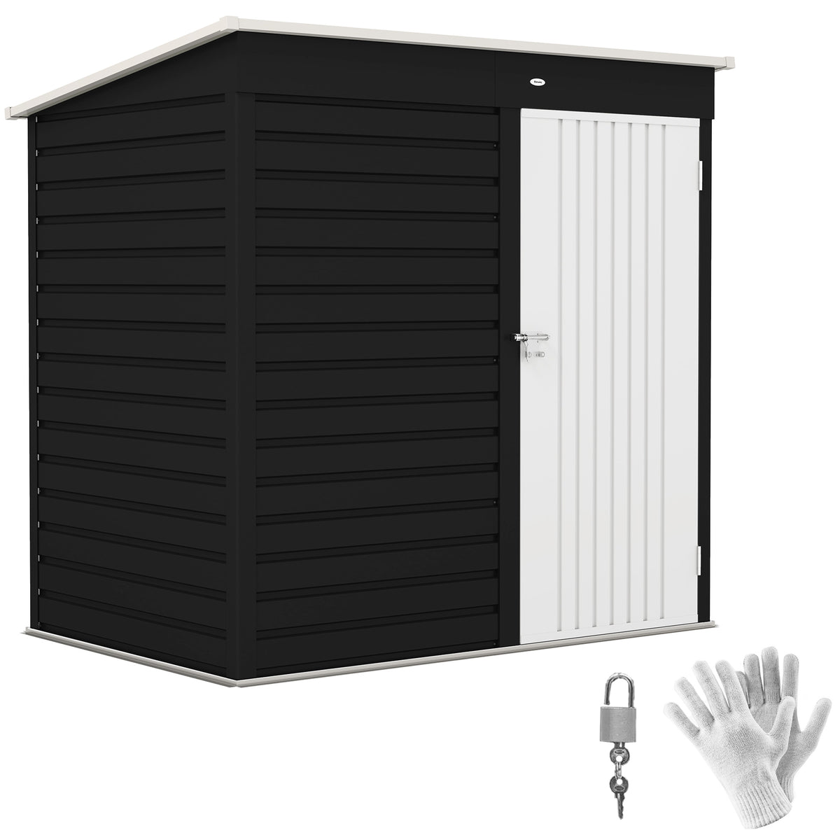 Outsunny 6x4ft Metal Garden Shed with Lockable Door & Pent Roof – Galvanised Steel Tool Storage, Dark Grey