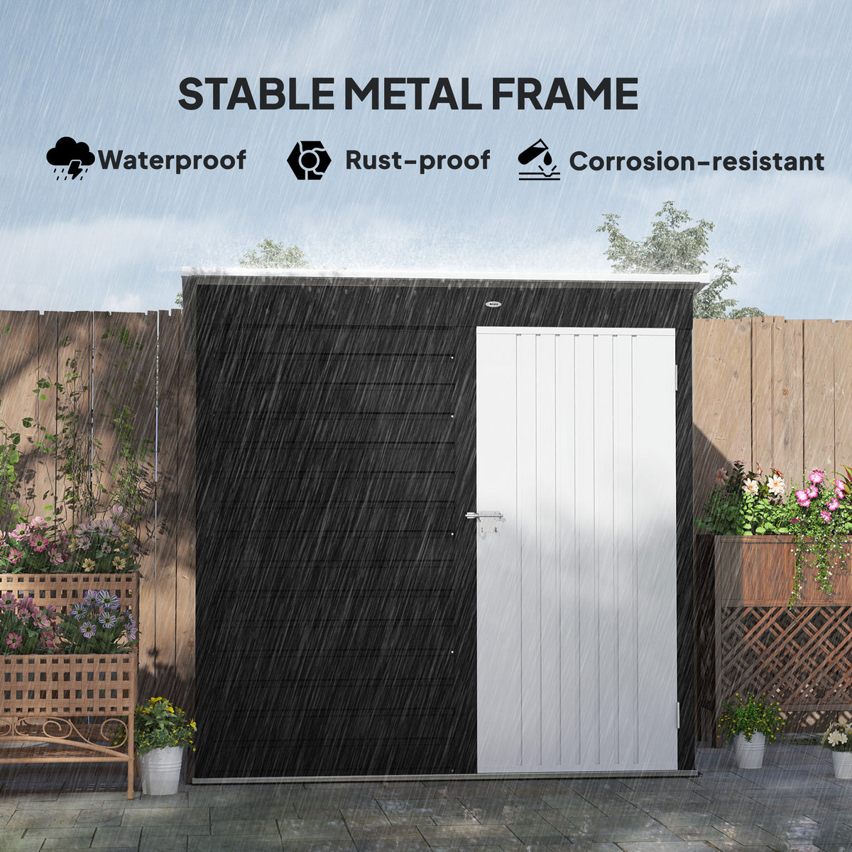 Outsunny 6x4ft Metal Garden Shed with Lockable Door & Pent Roof – Galvanised Steel Tool Storage, Dark Grey