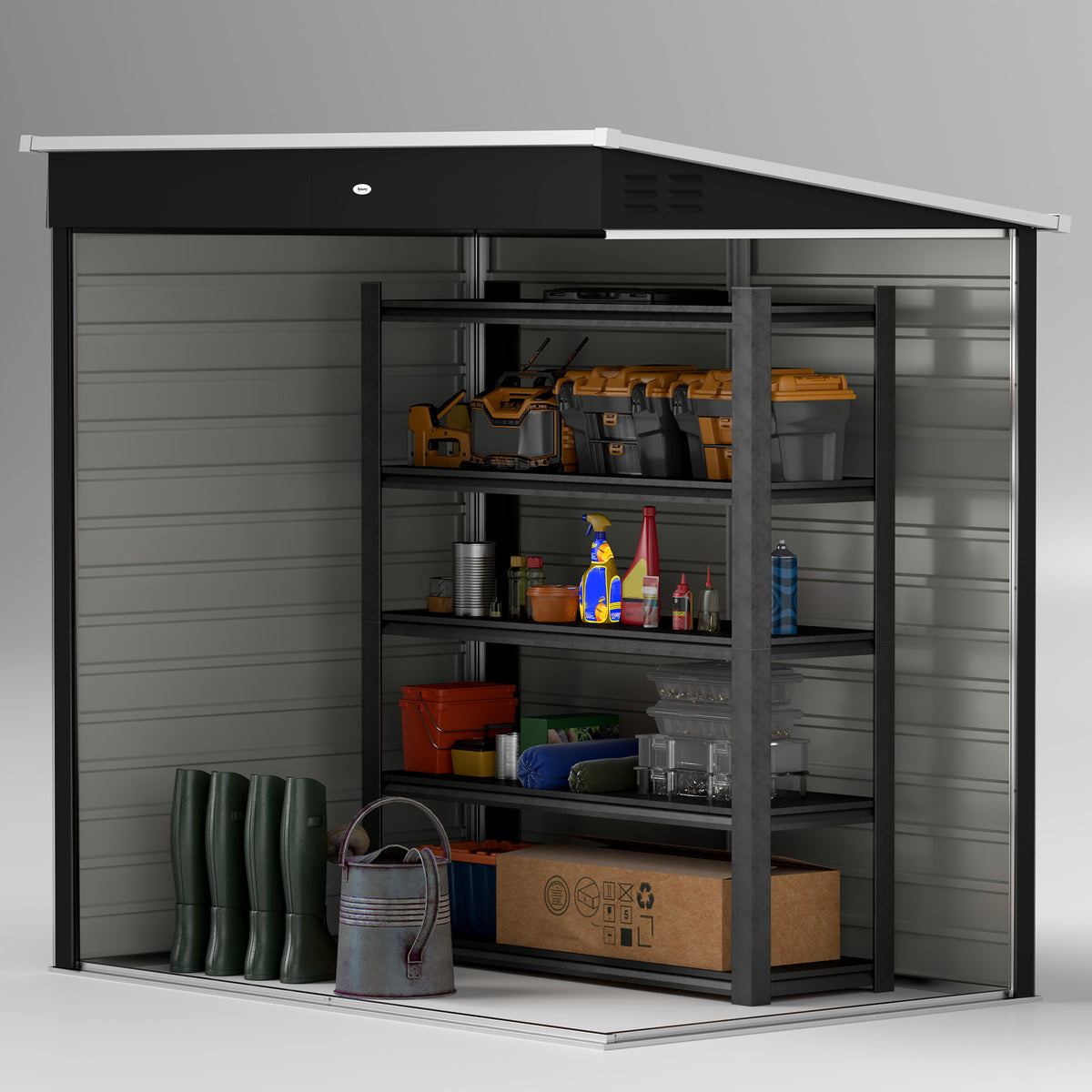 Outsunny 6x4ft Metal Garden Shed with Lockable Door & Pent Roof – Galvanised Steel Tool Storage, Dark Grey