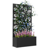 Outsunny Metal Raised Garden Bed with Twig and Leaf Trellis – Wall-Mounted or Freestanding Planter, Black