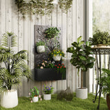 Outsunny Metal Raised Garden Bed with Twig and Leaf Trellis – Wall-Mounted or Freestanding Planter, Black
