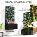 Outsunny Metal Raised Garden Bed with Twig and Leaf Trellis – Wall-Mounted or Freestanding Planter, Black