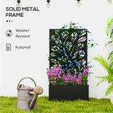 Outsunny Metal Raised Garden Bed with Twig and Leaf Trellis – Wall-Mounted or Freestanding Planter, Black
