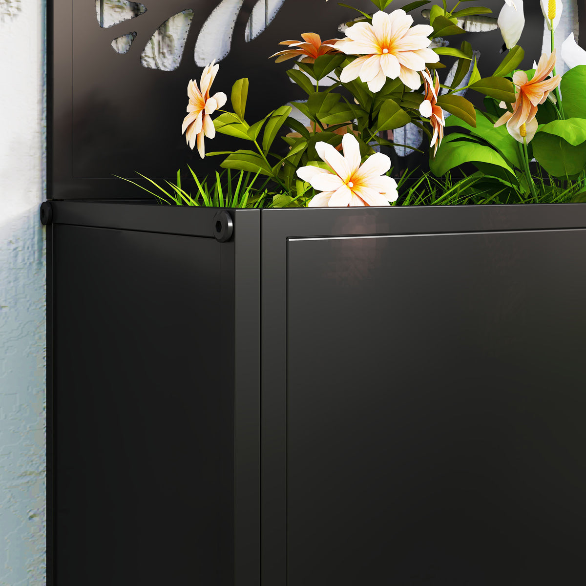 Outsunny Metal Raised Garden Bed with Twig and Leaf Trellis – Wall-Mounted or Freestanding Planter, Black