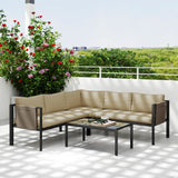 Outsunny 4-Piece Garden Furniture Set with Loveseats, Corner Sofa, Glass Coffee Table & Mesh Pockets – Khaki