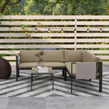Outsunny 4-Piece Garden Furniture Set with Loveseats, Corner Sofa, Glass Coffee Table & Mesh Pockets – Khaki