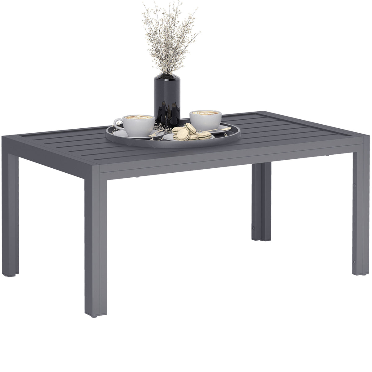 Outsunny Outdoor Side Table with Galvanised Steel Frame & Slatted Top – Patio Garden Table, Grey