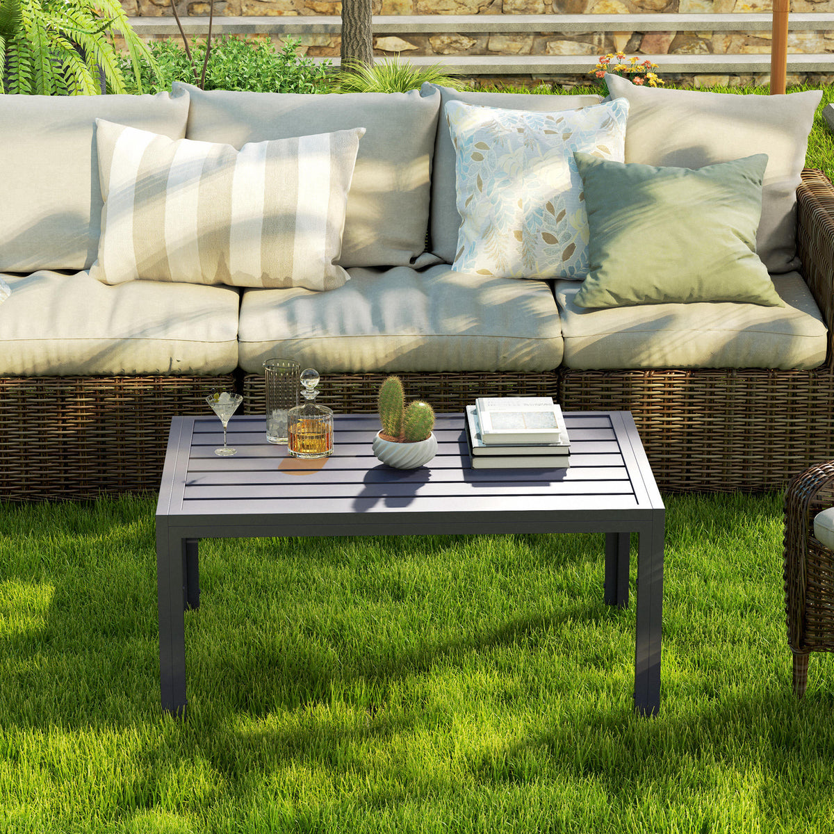 Outsunny Outdoor Side Table with Galvanised Steel Frame & Slatted Top – Patio Garden Table, Grey