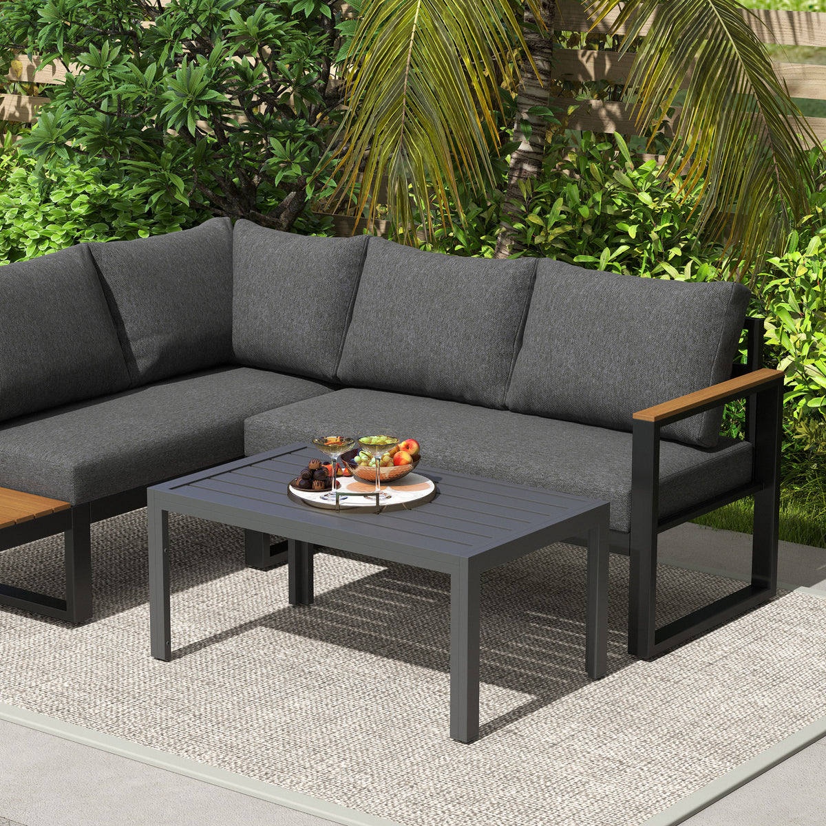 Outsunny Outdoor Side Table with Galvanised Steel Frame & Slatted Top – Patio Garden Table, Grey