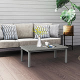 Outsunny Aluminium Outdoor Coffee Table, 100 x 60cm with Slatted Top – Patio Garden Table, Grey Wood Effect