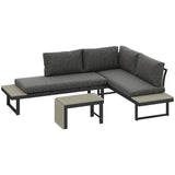 Outsunny 4-Seater L-Shaped Aluminium Garden Furniture Set with Coffee Table – Convertible Loveseats, Charcoal