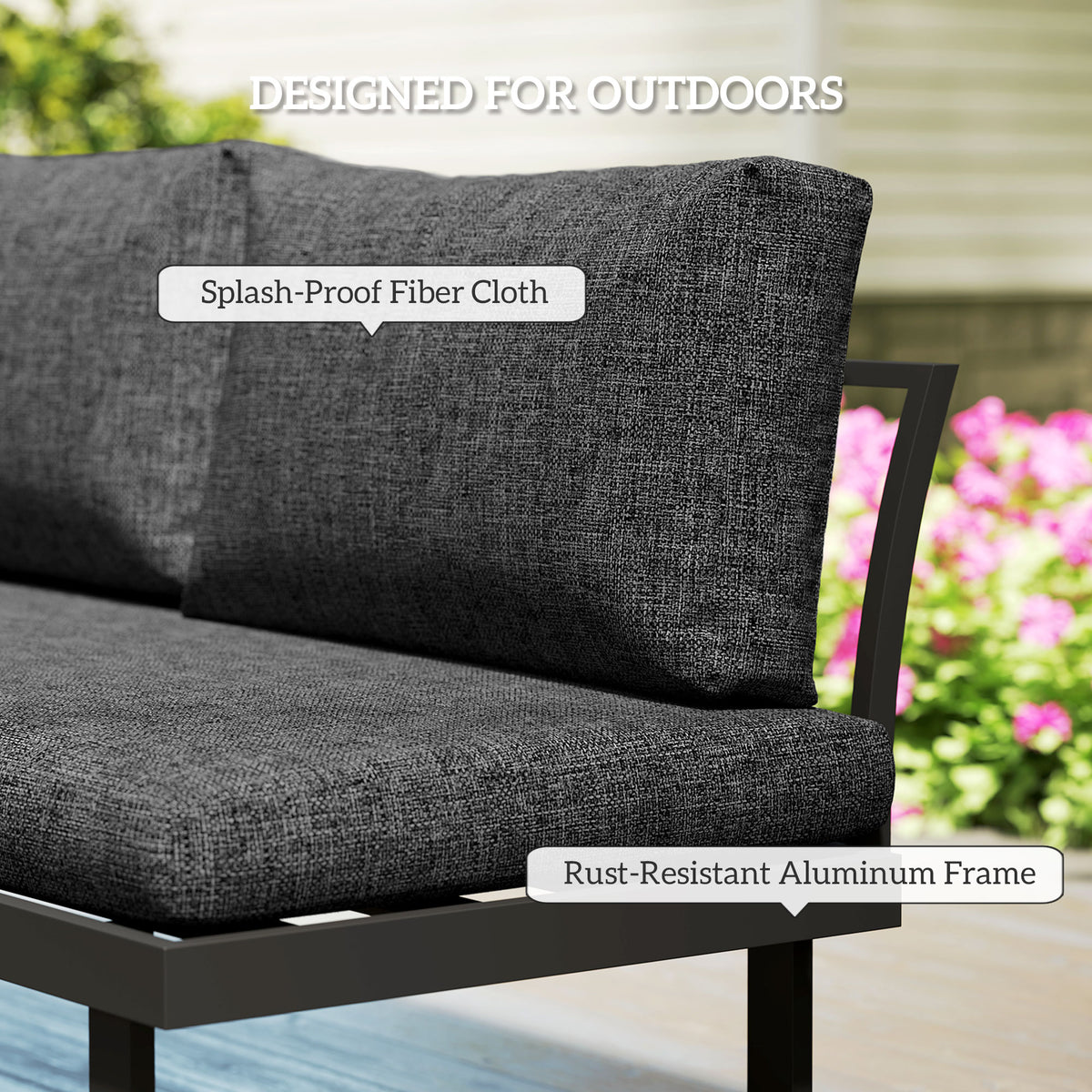 Outsunny 4-Seater L-Shaped Aluminium Garden Furniture Set with Coffee Table – Convertible Loveseats, Charcoal