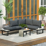 Outsunny 4-Seater L-Shaped Aluminium Garden Furniture Set with Coffee Table – Convertible Loveseats, Charcoal