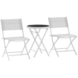Outsunny 3-Piece Outdoor Bistro Set with Tempered Glass Table & Foldable Mesh Chairs – Space-Saving Patio Set, White