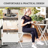 Outsunny 3-Piece Outdoor Bistro Set with Tempered Glass Table & Foldable Mesh Chairs – Space-Saving Patio Set, White