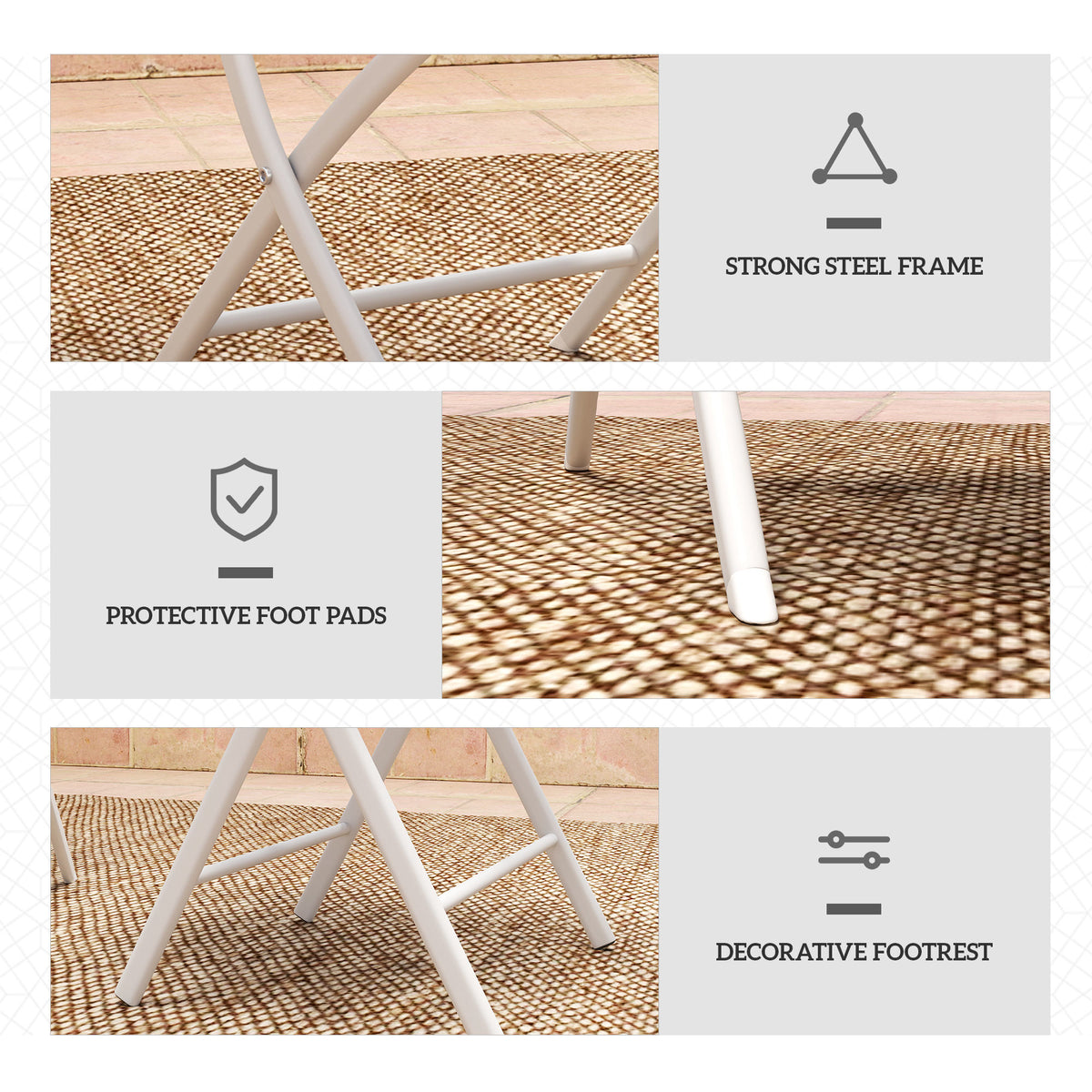 Outsunny 3-Piece Outdoor Bistro Set with Tempered Glass Table & Foldable Mesh Chairs – Space-Saving Patio Set, White