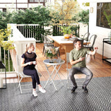 Outsunny 3-Piece Outdoor Bistro Set with Tempered Glass Table & Foldable Mesh Chairs – Space-Saving Patio Set, White