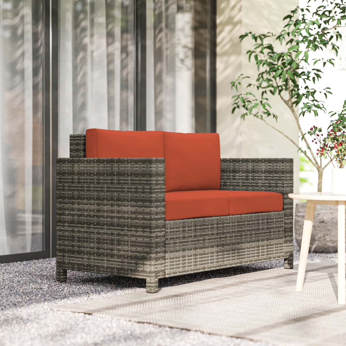 Outsunny rattan sofa thick cushion detail