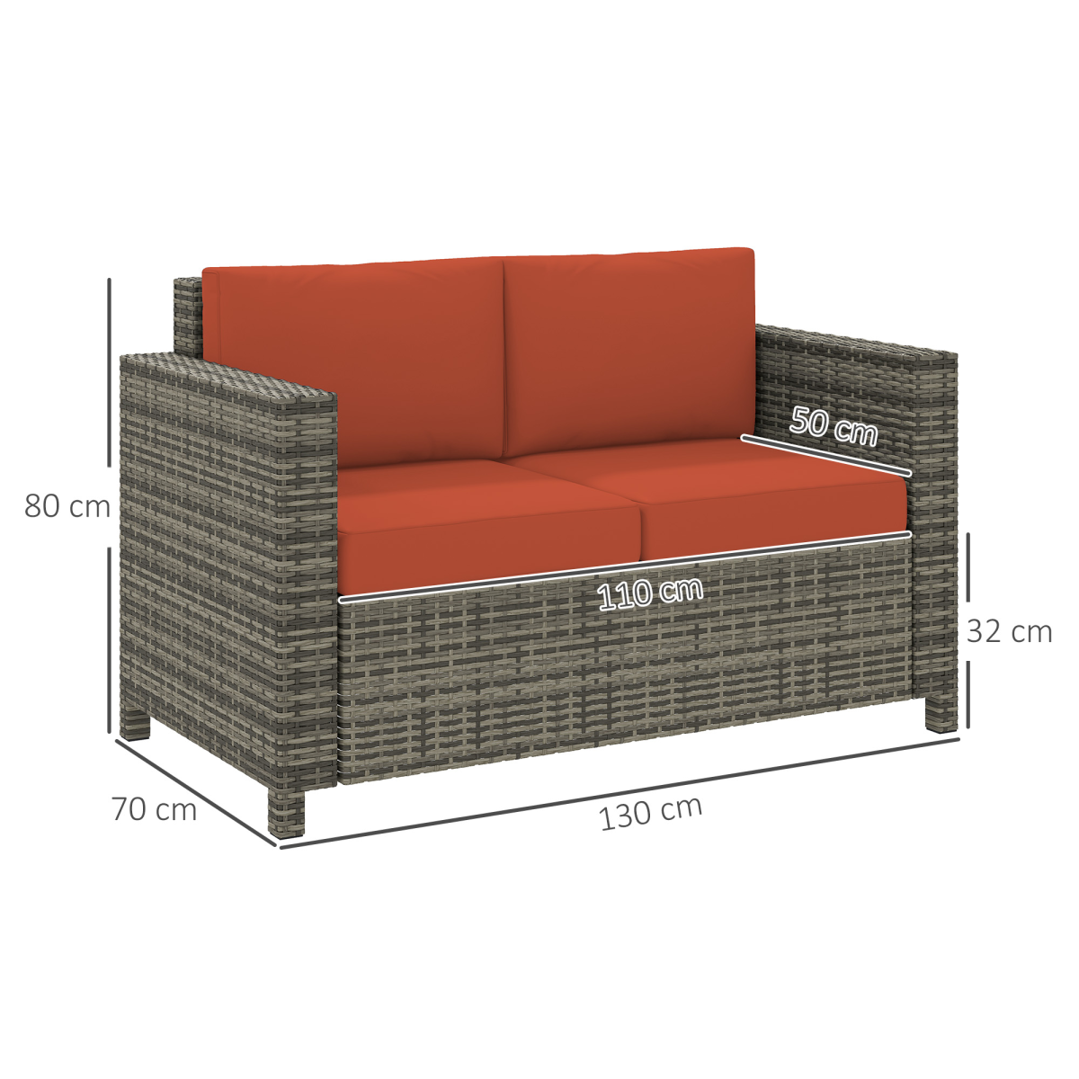 Outsunny rattan sofa dimensions diagram