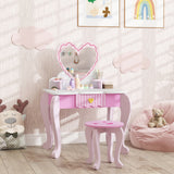 AIYAPLAY Kids Dressing Table Set with Stool, Heart Design and Acrylic Mirror – Ages 3-6, Pink