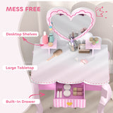 AIYAPLAY Kids Dressing Table Set with Stool, Heart Design and Acrylic Mirror – Ages 3-6, Pink