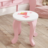 AIYAPLAY Kids Dressing Table Set with Stool, Strawberry Print and Acrylic Mirror – Ages 3-6, Pink and White