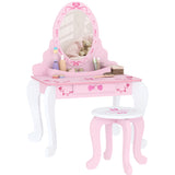 AIYAPLAY Kids Ballet Print Vanity Set with Mirror, Drawer and Stool – 2-Piece Children's Dressing Table for Ages 3–6