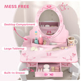 AIYAPLAY Kids Ballet Print Vanity Set with Mirror, Drawer and Stool – 2-Piece Children's Dressing Table for Ages 3–6