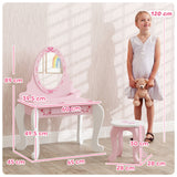 AIYAPLAY Kids Ballet Print Vanity Set with Mirror, Drawer and Stool – 2-Piece Children's Dressing Table for Ages 3–6