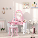 AIYAPLAY Kids Ballet Print Vanity Set with Mirror, Drawer and Stool – 2-Piece Children's Dressing Table for Ages 3–6